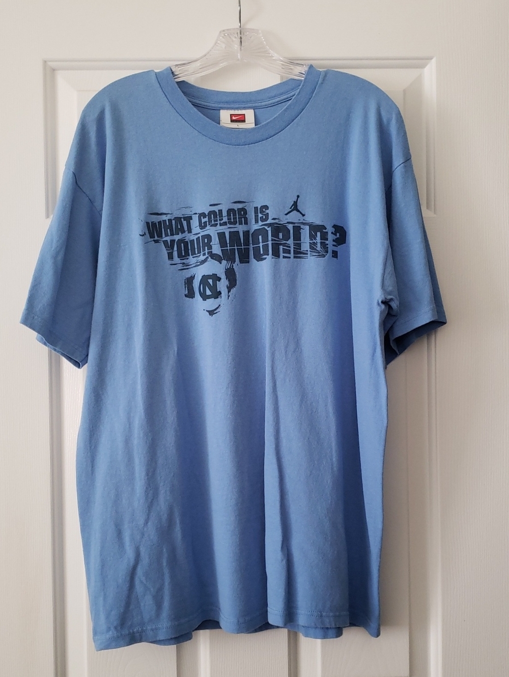 Nike Light Blue Graphic Crewneck T-Shirt with Black Print